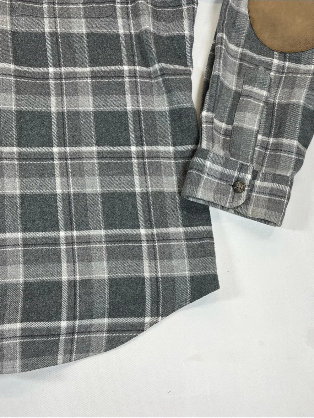 Polo Ralph Lauren Flannel Shirt Gray Plaid Elbow Patch Button Up Soft Men’s XL